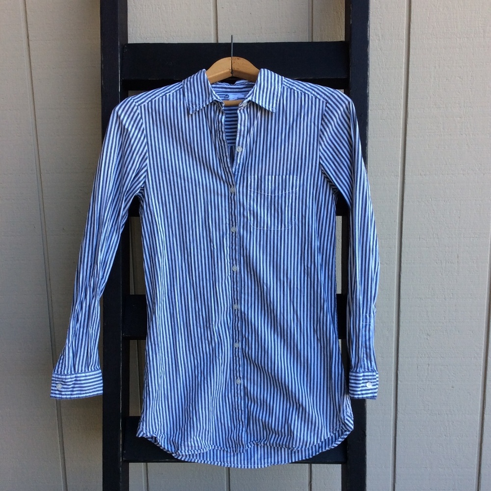 Grey + White Striped button up dress from BP